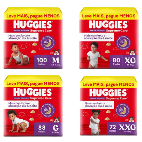 3 Pacotes Fralda Huggies Supreme Care Roupinha