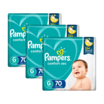 3 Pacotes Fralda Pampers Confort Sec G 70 Unidades