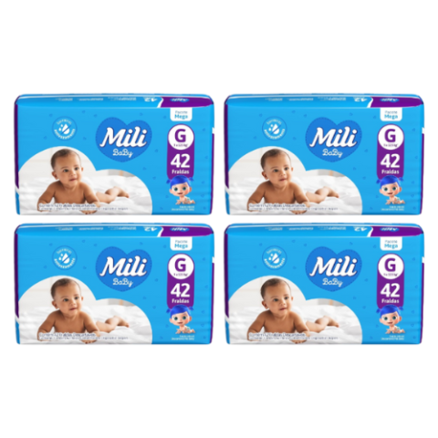 4 Pacotes Fraldas Mili Ultra Seca Mega G 42 Unidades