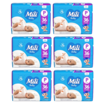 6 Pacotes Fraldas Mili Baby Jumbo P 36 Unidades