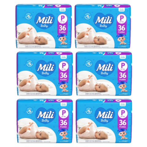 6 Pacotes Fraldas Mili Baby Jumbo P 36 Unidades