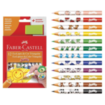 Faber-Castell Lápis de Cor 12 Cores EcoLápis Triangular Jumbo + Apontador com Depósito