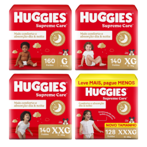 Huggies Fralda Supreme Care M/G/XG/XXG/XXXG