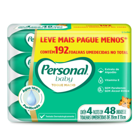 Personal Toalha Umedecida Personal Baby Toque Macio 192 unidades