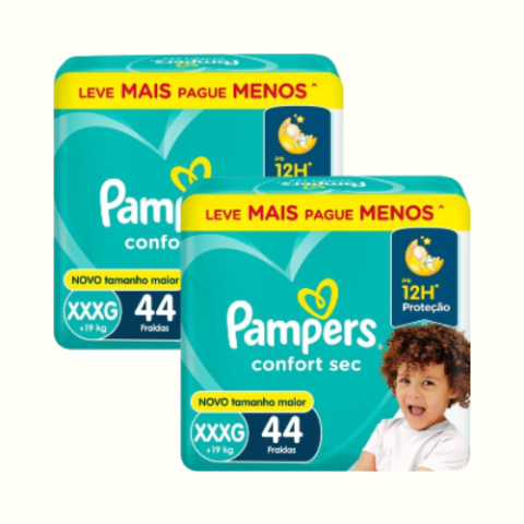 2 Pacotes Fraldas Pampers Confort Sec XXXG 44 Unidades
