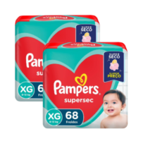 2 Pacotes Fraldas Pampers Supersec XG 68 Unidades