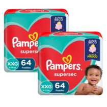 2 Pacotes Fraldas Pampers Supersec XXG 64 Unidades