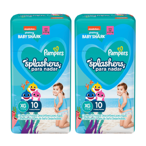 2 Pacotes Fraldas para Piscina Pampers Splashers Baby Shark G-XG 10 Unidades