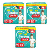 3 Pacotes Fraldas Pampers Pants XG 86 Unidades