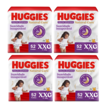 4 Pacotes Fralda Huggies Natural Care Roupinha XXG 52 Unidades