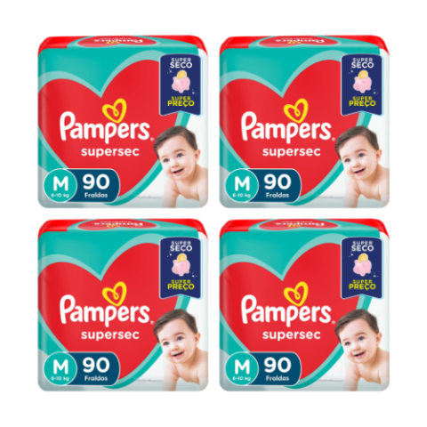 4 Pacotes Fralda Pampers Supersec M 90 Unidades