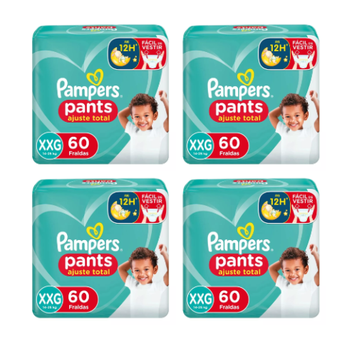 4 Pacotes Fraldas Pampers Pants XXG 60 Unidades