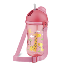 Copo Cantil Lillo Decorado com Canudo Silicone Rosa 390ml