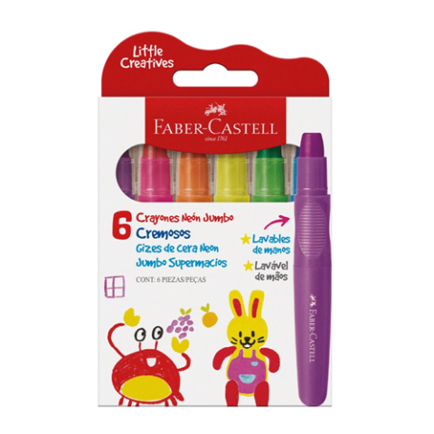 Faber-Castell Giz de Cera Jumbo Little Creatives Neon Grosso 6 Cores