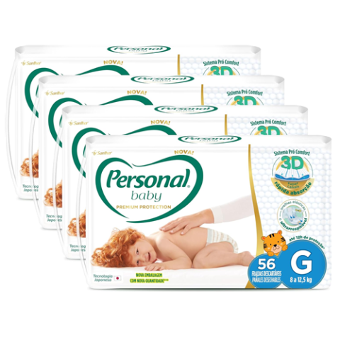 Kit 4 Pacotes Fraldas Personal Premium Protection G 56 Unidades cada