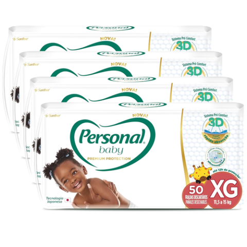 Kit 4 Pacotes Fraldas Personal Premium Protection XG 50 Unidades cada