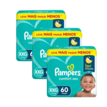 3 Pacotes Fralda Pampers Confort Sec XXG 60 Unidades
