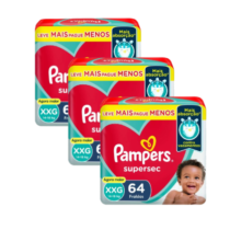 3 Pacotes Pampers Supersec XXG 64 Unidades