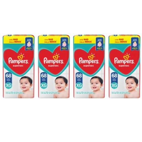 4 Pacotes Pampers Supersec XG 68 Unidades