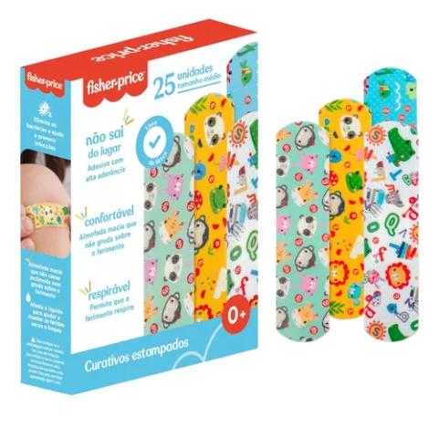 Caixa com 25 Curativos Estampados Fisher Price