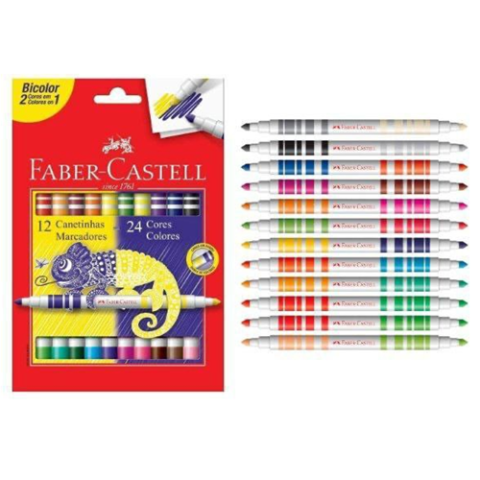Canetinha Hidrográfica Bicolor Faber-Castell 12 Canetas/24 Cores