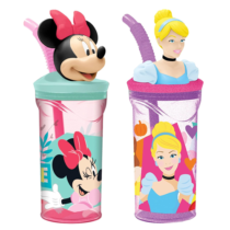 Copo Disney com Canudo 3D Princesas ou Minnie 360ml Tuut