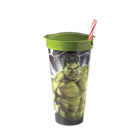 Copo Plasútil com Compartimento e Canudo Hulk 540ml