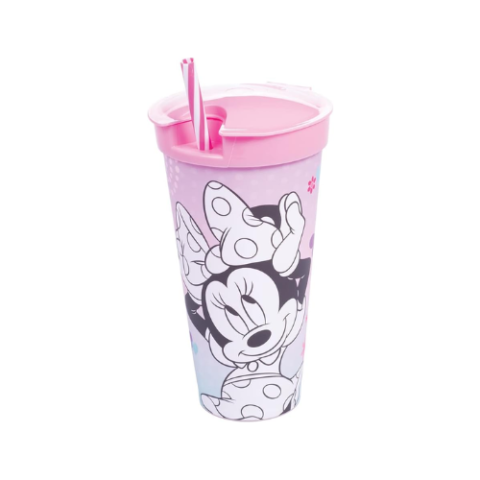 Copo Plasútil com Compartimento e Canudo Minnie 540ml