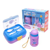 Kit Lanche Fundo do Mar Garrafa Plástica 500ml + Marmita 700ml
