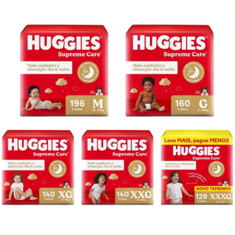 Huggies Fralda Supreme Care M/G/XG/XXG/XXXG