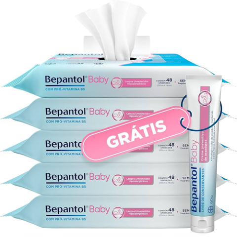 Kit Bepantol Baby 5 Pacotes de Lenço Umedecido + Pomada Assadura Bepantol Baby 60g