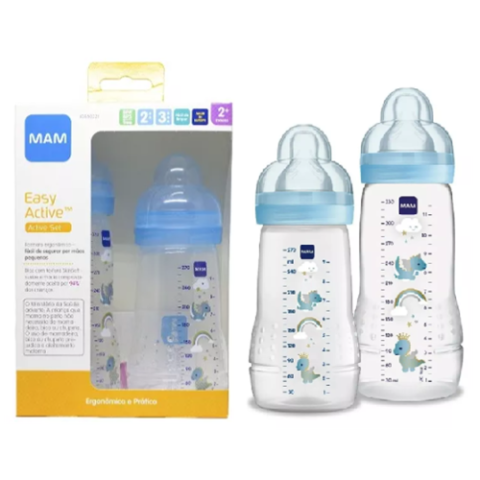 Kit MAM 2 Mamadeiras Easy Active 270/330ml Azul