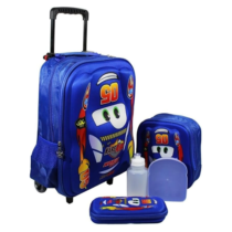 Kit Mochila 3D com Rodinhas Carros + Estojo + Lancheira Azul