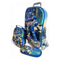 Kit Mochila Escolar com 3 Rodinhas Robots 3D + Lancheira + Estojo