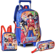 Kit Mochila Rodinha 16 + Lancheira + Estojo Duplo One Piece Clio Style