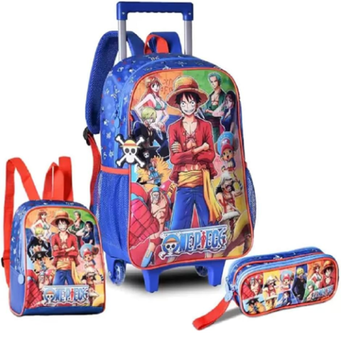 Kit Mochila Rodinha 16 + Lancheira + Estojo Duplo One Piece Clio Style