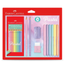 Kit Tons Pastel Faber-Castell Lápis de Cor + Canetinhas + Borracha + Apontador + Grafite