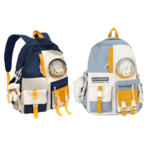 Mochila Escolar Kawaii Menina com Broche + Acessórios Boneco Ursinho Pingente