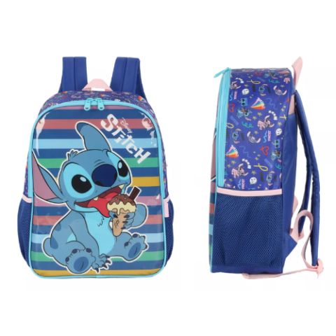 Mochila Infantil Escolar Stich Reforçado Bolsa Costas