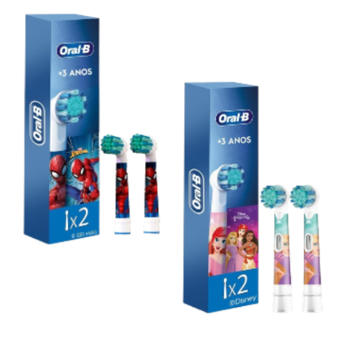 Pack 2 Unidades Refil Oral-B para Escova Elétrica Disney Princesas ou Homem-Aranha