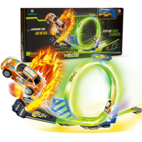 Pista Carrinho Speedster Neon Looping Com Luz LED Brilha No Escuro Polibrinq