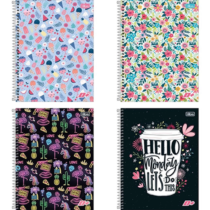 Kit 4 Cadernos Feminino Capa Dura Espiral 96 Folhas Tilibra