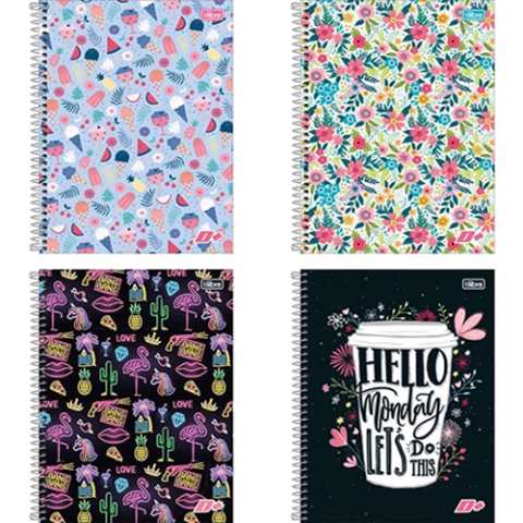 Kit 4 Cadernos Feminino Capa Dura Espiral 96 Folhas Tilibra