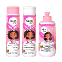 Kit Shampoo + Condicionador + Creme para Pentear 300ml SOS Cachos Kids Hidratação Salon Line