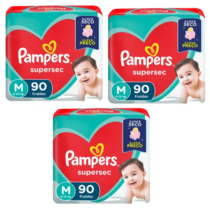 3 Pacotes Fraldas Pampers Supersec M 90 Unidades