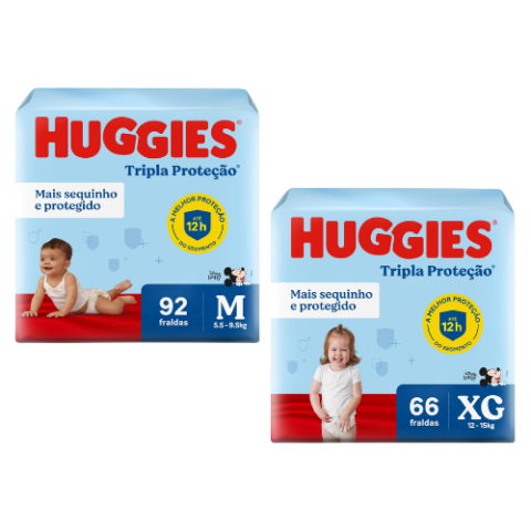 Huggies Fralda Tripla Proteção M 92 Unidades Ou XG 66 Unidades