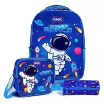 Kit De Mochila Espaço De Rodinhas + Estojo + Lancheira Magic Kids