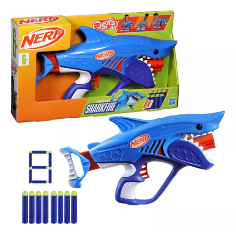 Lançador De Dardos Nerf Jr Tubarão Wild + 8 Dardos