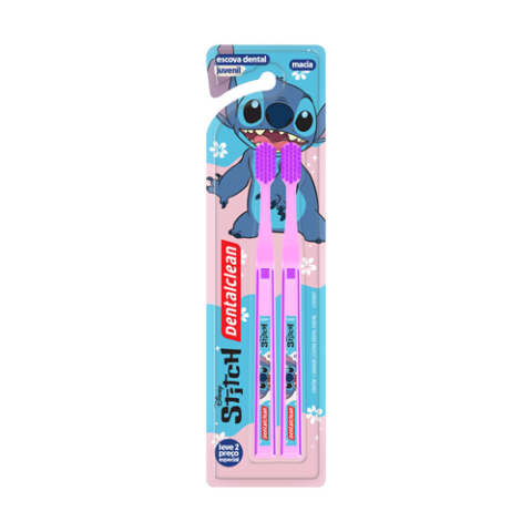 Pack 2 Escovas de Dentes Juvenil Stitch Rosa Dentalclean