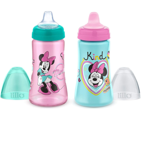 Kit 2 Copos Colors Bico De Silicone Disney Minnie Rosa Lillo